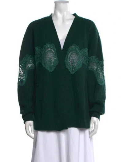 Pre-owned Sandro Wool Lace Pattern Sweater In Green