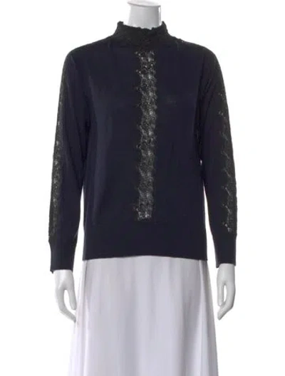 Pre-owned Sandro Wool Lace Pattern Sweater W/ Tags In Blue