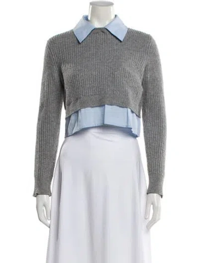 Pre-owned Sandro Wool Long Sleeve Top In Gray