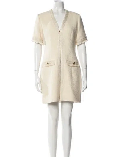 Pre-owned Sandro Wool Mini Dress In Neutral