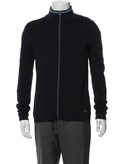 Pre-owned Sandro Wool Mock Neck Cardigan In Black