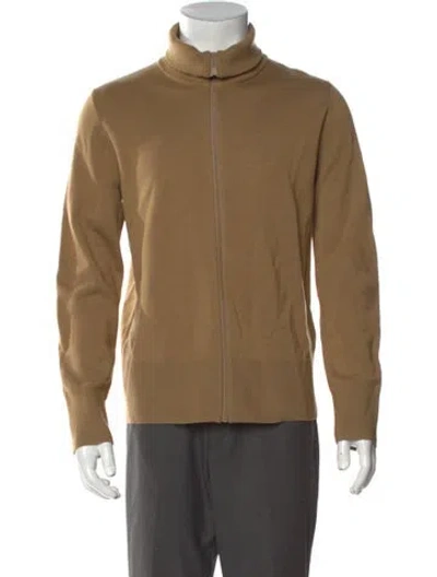 Pre-owned Sandro Wool Mock Neck Cardigan In Brown
