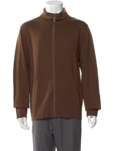 Pre-owned Sandro Wool Mock Neck Cardigan In Brown