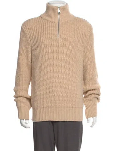 Pre-owned Sandro Wool Mock Neck Cardigan In Neutral
