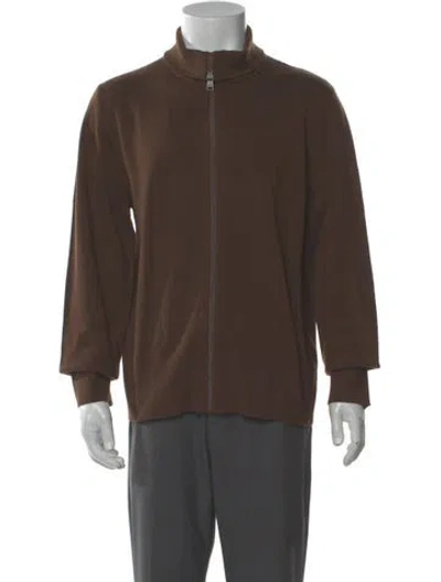 Pre-owned Sandro Wool Mock Neck Cardigan W/ Tags In Brown
