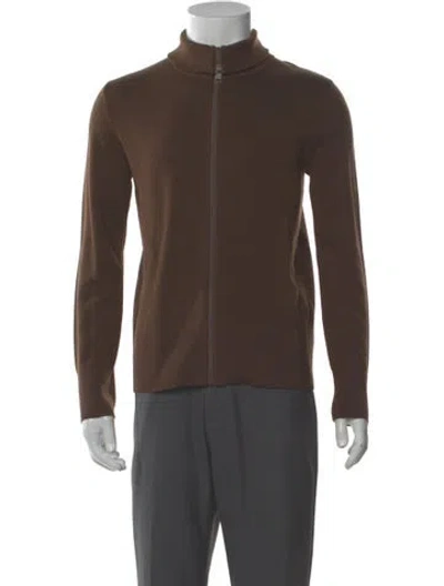 Pre-owned Sandro Wool Mock Neck Cardigan W/ Tags In Brown