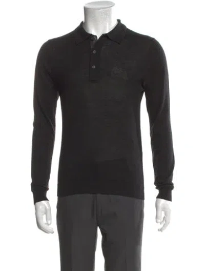 Pre-owned Sandro Wool Mock Neck Polo Sweater In Black