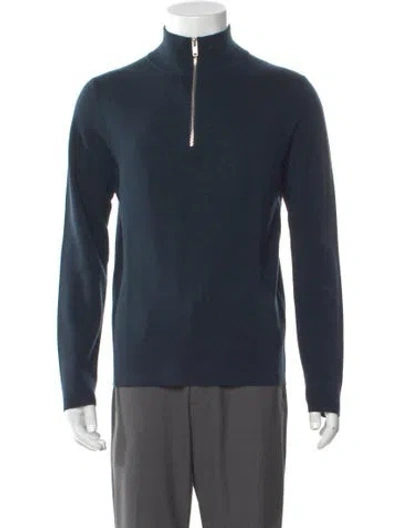 Pre-owned Sandro Wool Mock Neck Polo Sweater In Blue