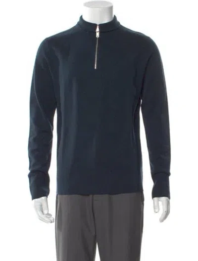 Pre-owned Sandro Wool Mock Neck Polo Sweater In Blue