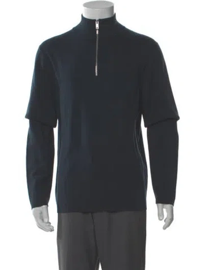 Pre-owned Sandro Wool Mock Neck Polo Sweater W/ Tags In Blue