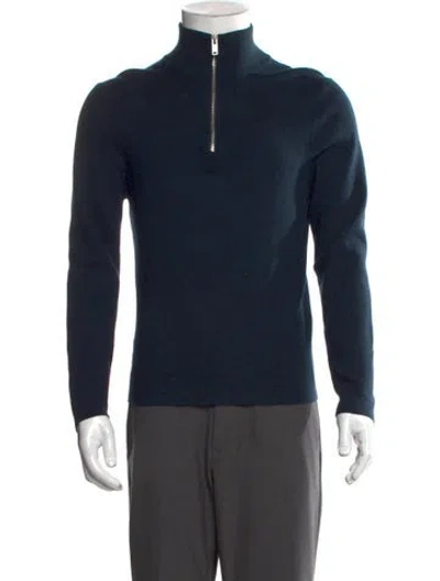 Pre-owned Sandro Wool Mock Neck Pullover In Blue