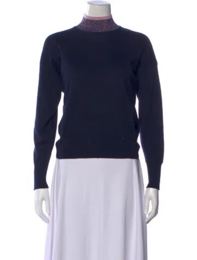 Pre-owned Sandro Wool Mock Neck Sweater In Blue