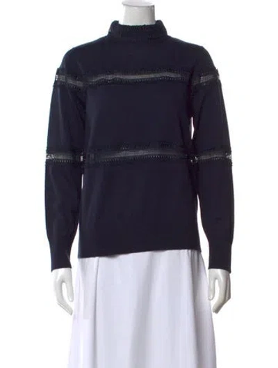 Pre-owned Sandro Wool Mock Neck Sweater In Blue