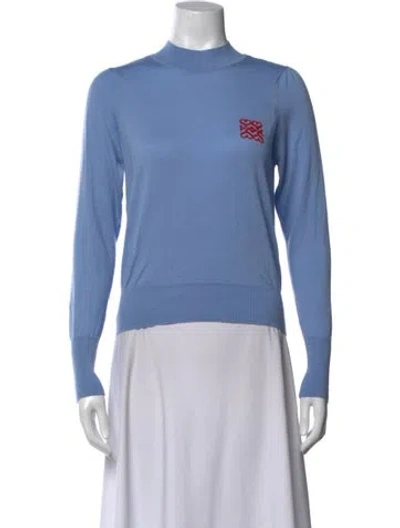 Pre-owned Sandro Wool Mock Neck Sweater In Blue