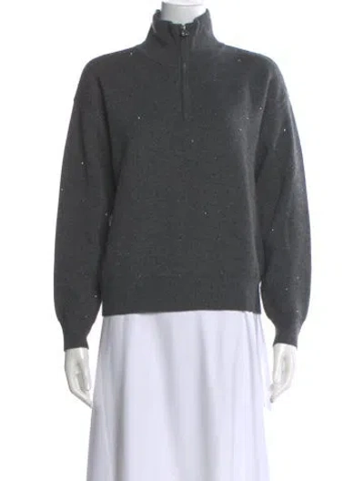 Pre-owned Sandro Wool Mock Neck Sweater In Gray