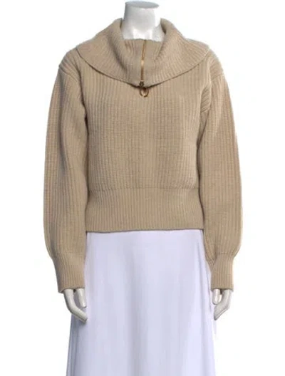Pre-owned Sandro Wool Mock Neck Sweater In Neutral