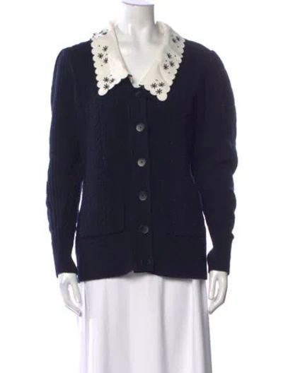 Pre-owned Sandro Wool Open Front Sweater In Blue