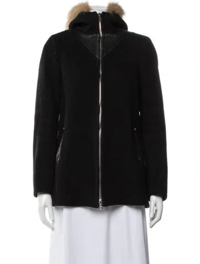 Pre-owned Sandro Wool Parka In Black