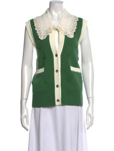 Pre-owned Sandro Wool Patterned Sweater In Green