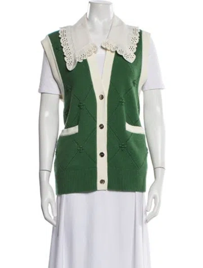 Pre-owned Sandro Wool Patterned Vest In Green