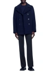 Sandro Wool Pea Coat In Navy Blue