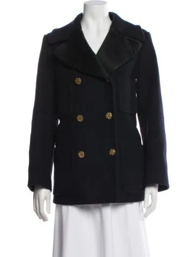 Pre-owned Sandro Wool Peacoat In Blue