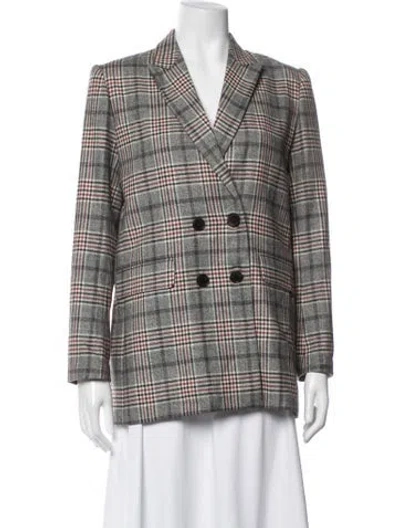 Pre-owned Sandro Wool Plaid Print Blazer In Black
