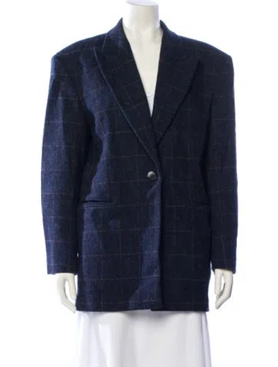 Pre-owned Sandro Wool Plaid Print Blazer In Blue