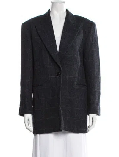 Pre-owned Sandro Wool Plaid Print Blazer In Blue