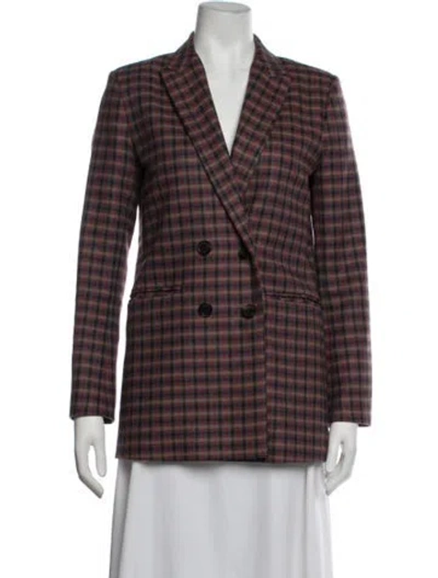 Pre-owned Sandro Wool Plaid Print Blazer In Blue/red