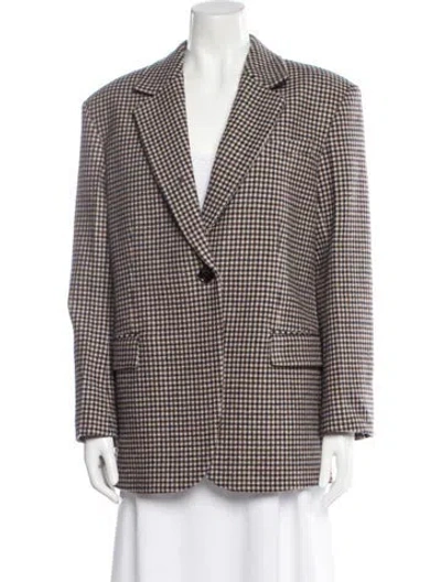 Pre-owned Sandro Wool Plaid Print Blazer In Brown