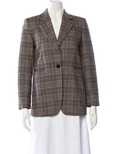 Pre-owned Sandro Wool Plaid Print Blazer In Brown