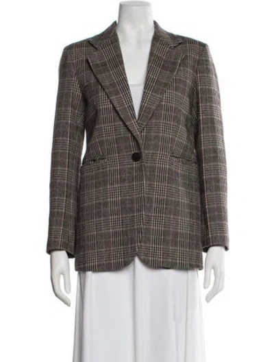 Pre-owned Sandro Wool Plaid Print Blazer In Brown