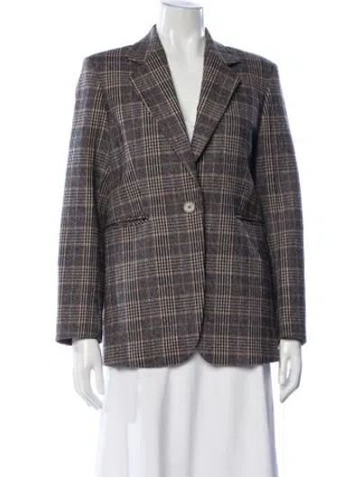 Pre-owned Sandro Wool Plaid Print Blazer In Brown