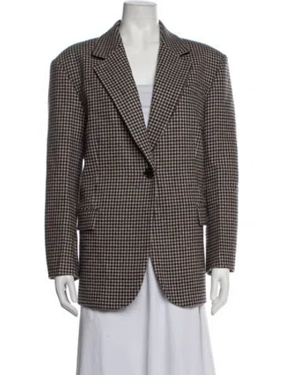 Pre-owned Sandro Wool Plaid Print Blazer In Brown