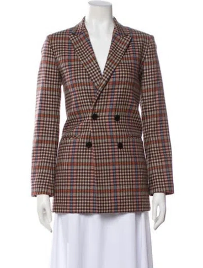 Pre-owned Sandro Wool Plaid Print Blazer In Burgundy