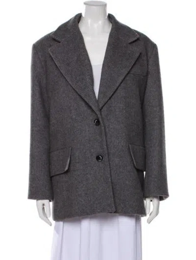 Pre-owned Sandro Wool Plaid Print Blazer In Gray