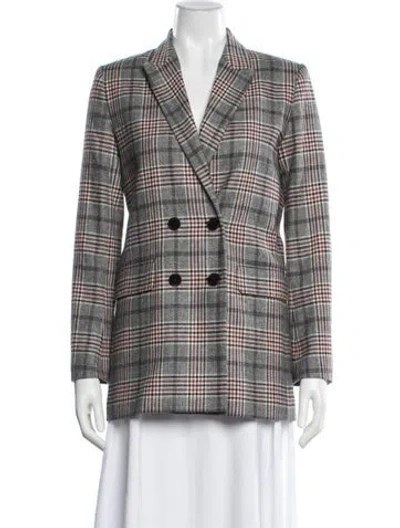 Pre-owned Sandro Wool Plaid Print Blazer In Gray
