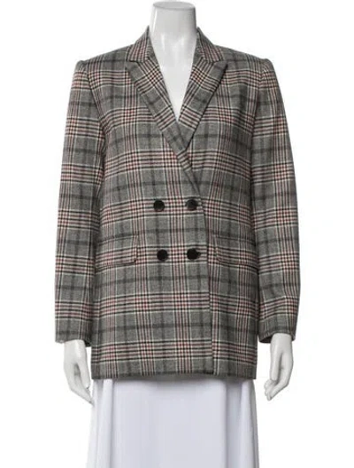 Pre-owned Sandro Wool Plaid Print Blazer In Gray