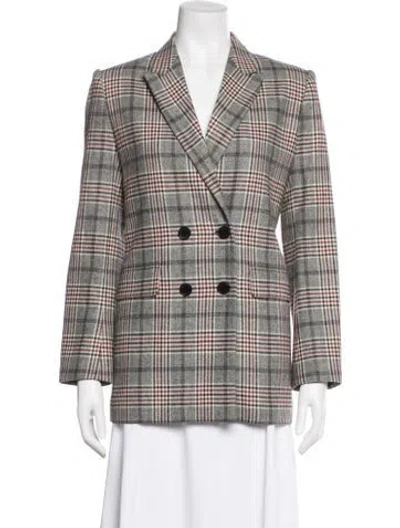 Pre-owned Sandro Wool Plaid Print Blazer In Grey