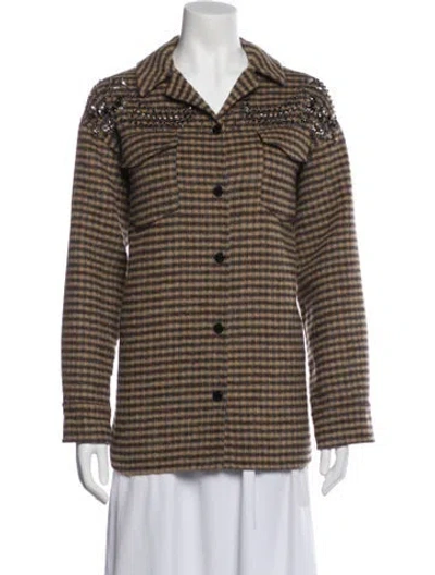 Pre-owned Sandro Wool Plaid Print Blazer In Multi