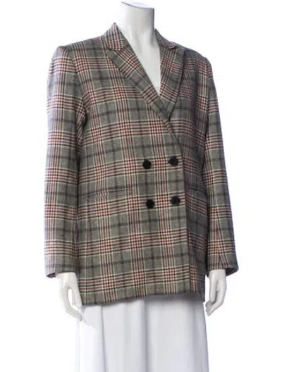 Pre-owned Sandro Wool Plaid Print Blazer In Neutral