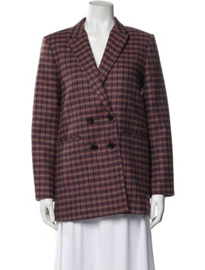 Pre-owned Sandro Wool Plaid Print Blazer In Red