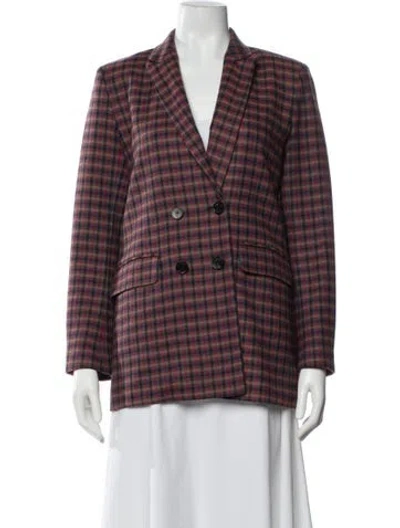 Pre-owned Sandro Wool Plaid Print Blazer In Red