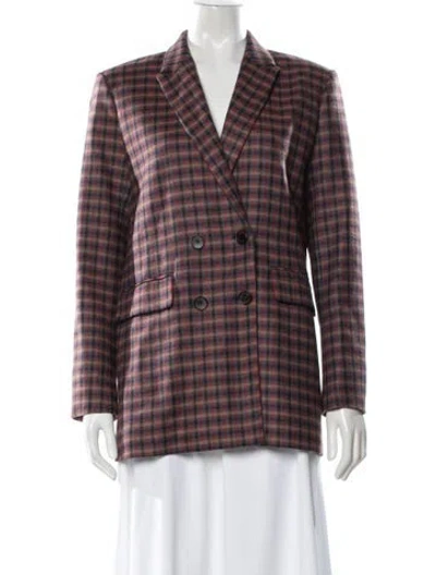Pre-owned Sandro Wool Plaid Print Blazer W/ Tags In Red
