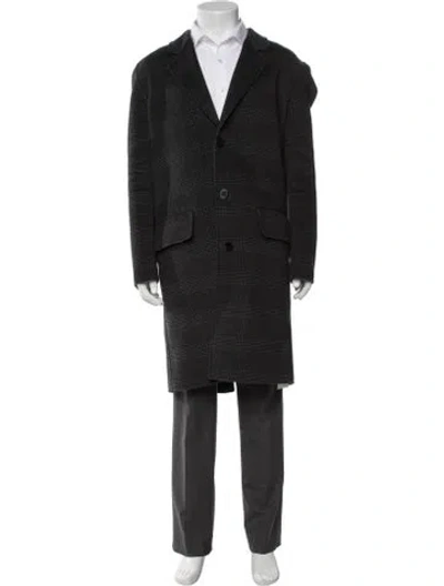 Pre-owned Sandro Wool Plaid Print Coat In Black