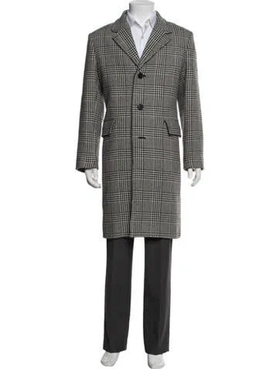 Pre-owned Sandro Wool Plaid Print Coat In Black/white