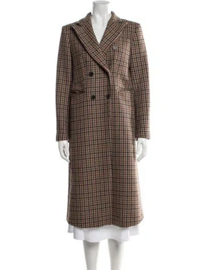 Pre-owned Sandro Wool Plaid Print Coat In Brown