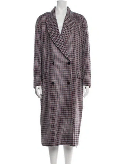 Pre-owned Sandro Wool Plaid Print Coat In Grey