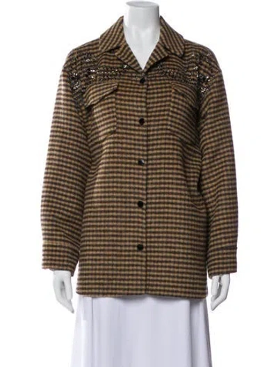 Pre-owned Sandro Wool Plaid Print Coat In Neutral